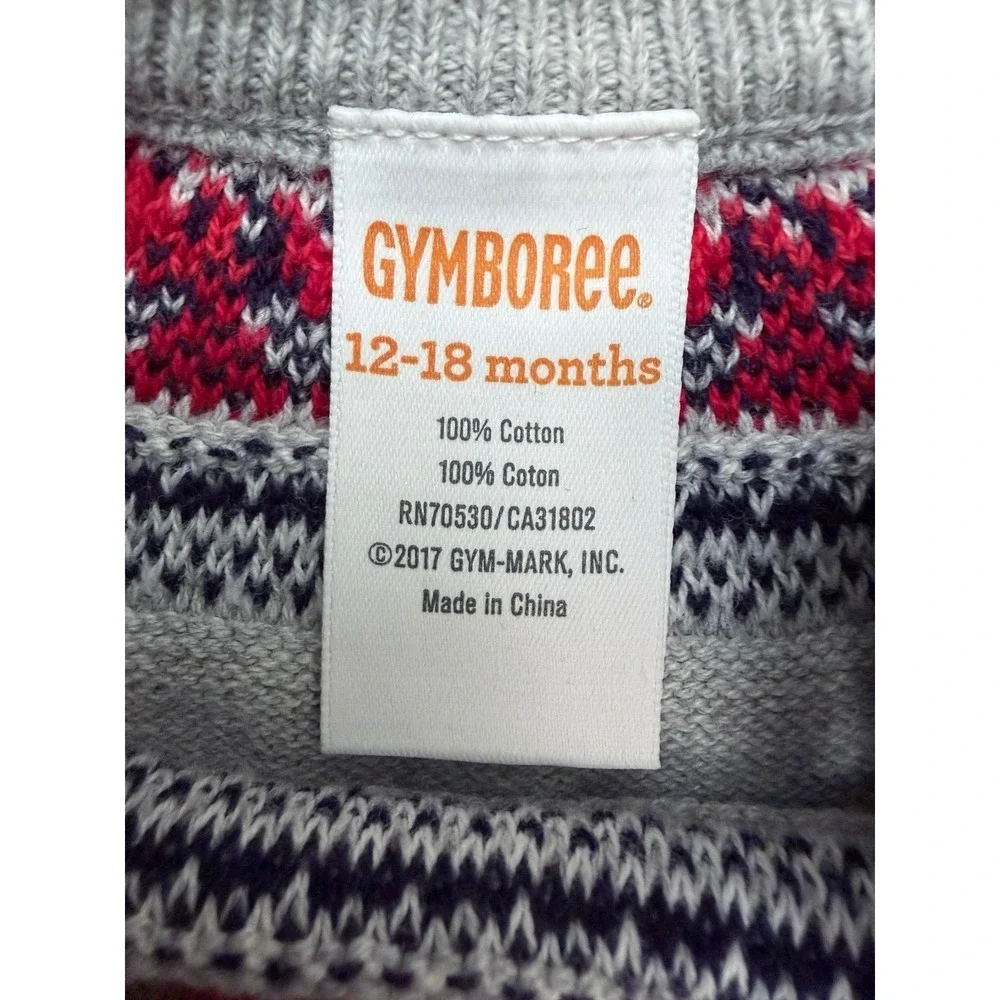 Gymboree Fair Isle Sweater Dress 12–18M Gray Red Holiday‎ Winter Knit